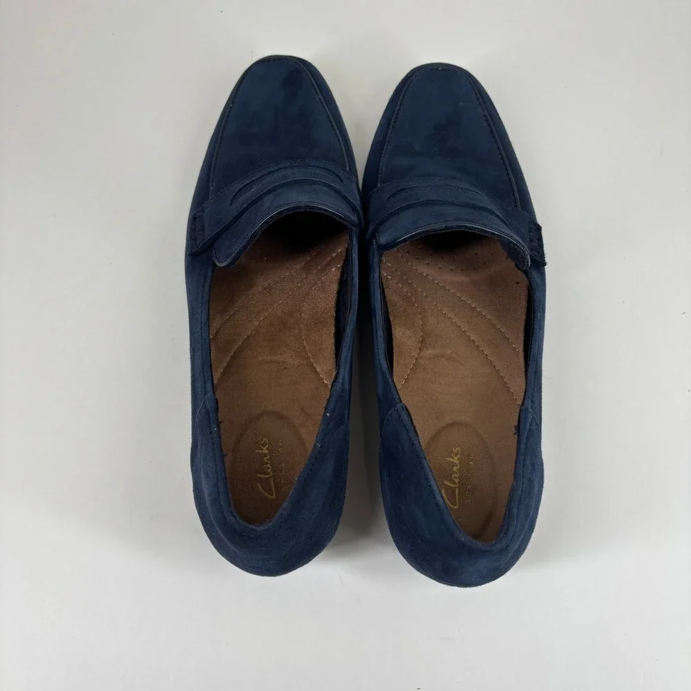 Clarks Keesha Cora Women's US 7.5M Navy Suede Comfort‎ Slip-On Penny Loafers